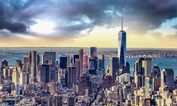 Gebouwen Van New York Stad Bij Zonsondergang Verenigde Staten — Stockfoto