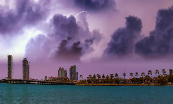 Miami Beach Och Miami Port Panorama Skyline Storm Florida Usa — Stockfoto