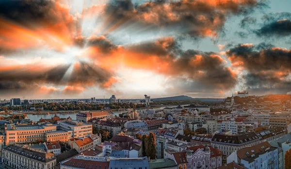Bratislava Slovakia Aerial View City Center Sunset Panoramic Viewpoint Drone — Stock Photo, Image