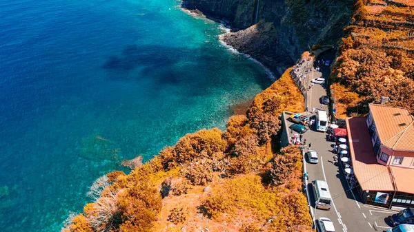 Luftaufnahme Der Bidal Veil Wasserfälle Einem Sonnigen Morgen Auf Madeira — Stockfoto