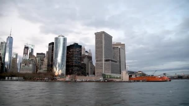 Nowy York City Grudzień 2018 Nowoczesna Panorama Dolnego Manhattanu Zachodzie — Wideo stockowe