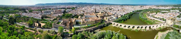 科尔多瓦 安达卢西亚 阳光明媚的春天城市 中世纪建筑和桥梁的空中景观 西班牙 — 图库照片
