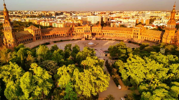 Plaza Espana Sevillában Naplementekor Spanyol Tér Sevilla Óvárosában Spanyolország Utazási — Stock Fotó