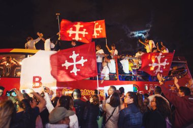 PISA, ITALY - JUNE 15TH, 2016: Celebrations on the night for the soccer team's promotion. People mad with joy in the street.