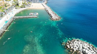 Aerial view of Calheta Beach in Madeira.