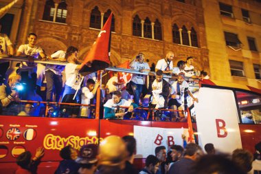 PISA, ITALY - JUNE 15TH, 2016: Celebrations on the night for the soccer team's promotion. People mad with joy in the street.