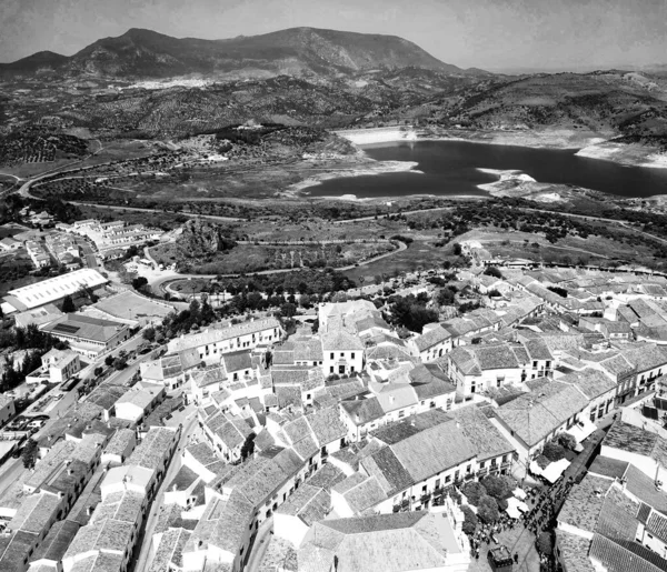 Zahara Sierra Andaluzia Vista Aérea Casas Caiadas Ostentando Telhados Ferrugem — Fotografia de Stock
