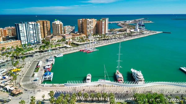Malaga Andalusien Luftaufnahme Der Skyline Der Stadt Entlang Des Hafengeländes — Stockfoto