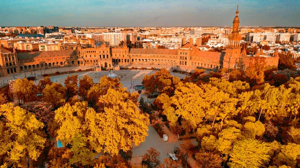 Plaza Espana Sevillában Naplementekor Spanyol Tér Sevilla Óvárosában Spanyolország Utazási — Stock Fotó