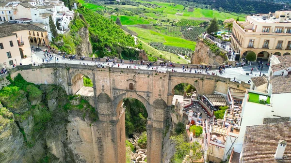 Ilmakuva Rondasta Sen Keskiaikaisesta Sillasta Ronda Andalusian Suurin Valkoinen Kaupunki — kuvapankkivalokuva
