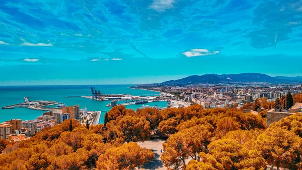 Malaga Endülüs Spanya Nın Güzel Bir Bahar Gününde Kaleden Şehrin — Stok fotoğraf