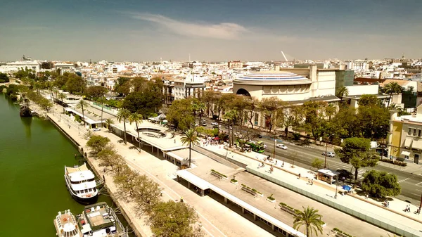 Sevilla Andalusien Flygfoto Över Vackra Stadsgator Och Byggnader Solig Morgon — Stockfoto