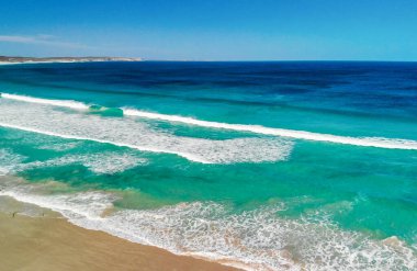 Kangaroo Island, Australia. Pennington Bay waves and coastline, aerial view from drone.