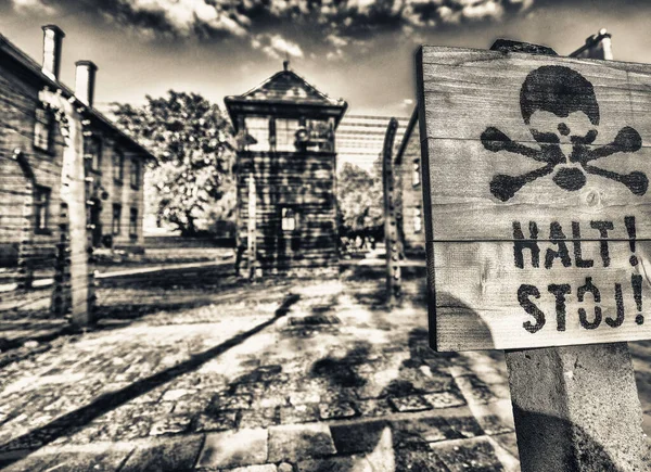 Auschwitz Birkenau Concentration Camp Occupied Poland World War Holocaust Halt — Stock Photo, Image
