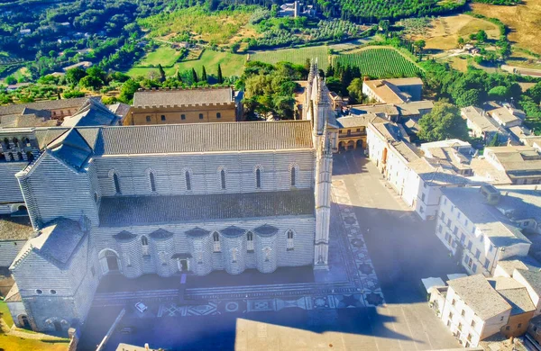 Veduta Aerea Panoramica Della Città Medievale Orvieto Drone Volante Italia — Foto Stock