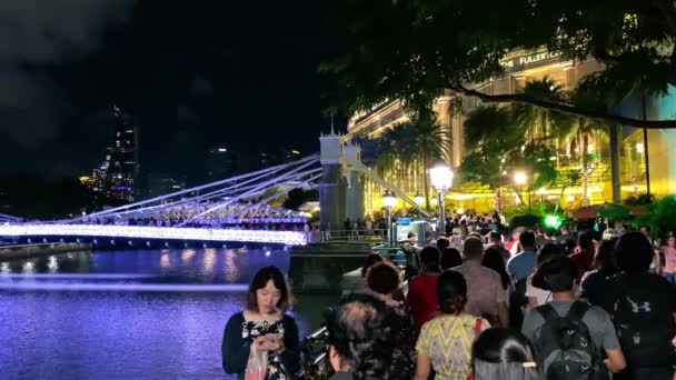 Singapore December 2019 Crowded Streets Marina Bay Area Night People — Stock Video