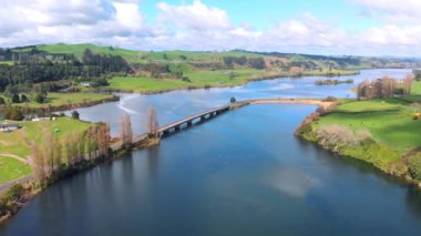 River and hills of North Island, New Zealand in spring - aerial view.