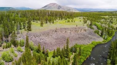 Yaz mevsiminde Yellowstone Nehri 'nin inanılmaz hava manzarası.
