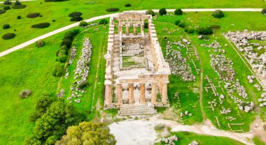 Selinunte, Sicilya, İtalya. İtalya 'nın Sicilya' nın güney kıyısında, Selinunte Akropolü. İHA 'dan hava görüntüsü