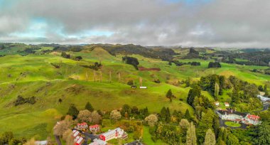 Rotorua kırsal kış, Yeni Zelanda havadan görünümü.