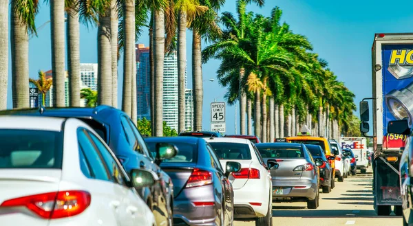 Miami February 2016 Car Traffic Interstate Miami Beach — Fotografia de Stock