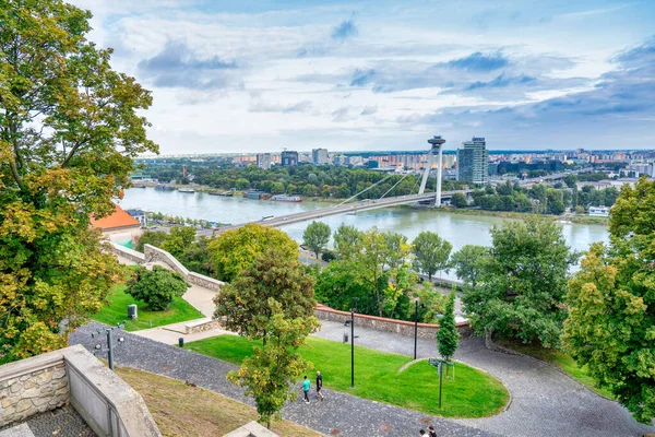Bridge Snp Ufo Tower View Point Danube River Bratislava City — Stock Photo, Image
