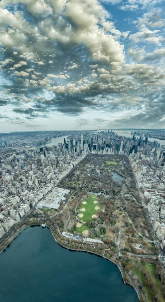 Panorama Pemandangan Udara Dari Central Park Dan Manhattan Saat Matahari — Stok Foto