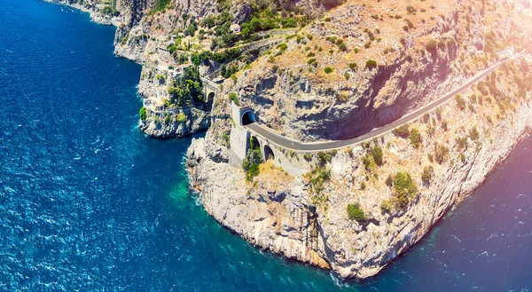 Erstaunliche Luftaufnahme Der Schönen Amalfiküste Der Sommersaison Italien Drohnen Standpunkt — Stockfoto