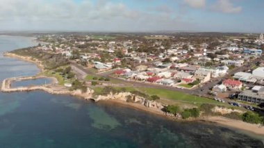 Kingscote cityscape ve kıyı şeridi hava görünümünü, Kanguru Adası, Güney Avustralya.