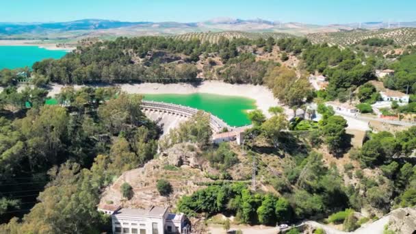 Vista Aérea Panorâmica Das Barragens Longo Caminito Del Rey Andaluzia — Vídeo de Stock