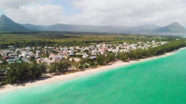 Beautiful Mauritius Island with gorgeous beach Flic en Flac, aerial view from drone.