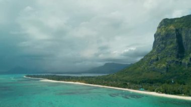 Beautiful aerial view of Le Morne beach in Mauritius.
