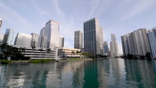 Panoramautsikt Över Centrala Miami Skyline Från Brickell Key Florida — Stockvideo