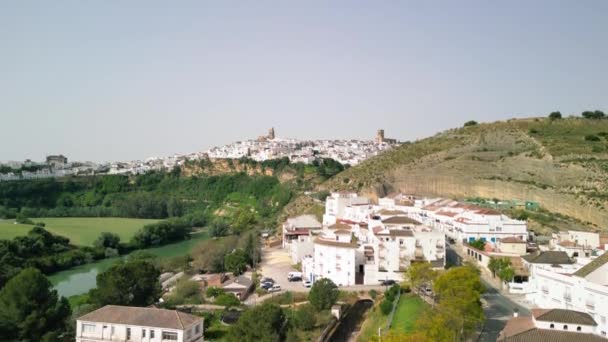 Arcos Frontera Andalusië Luchtfoto Van Witgekalkte Huizen Met Roest Betegelde — Stockvideo