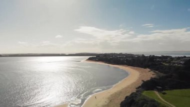 Aerial view of Phillip Island coastline at sunset, Australia.