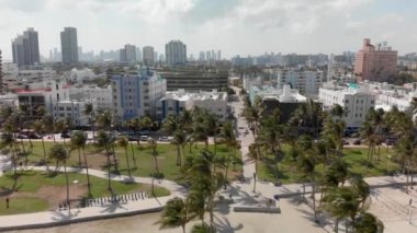 Ocean Drive Park, Florida 'dan Miami Plajı' nın hava görüntüsü..