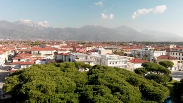 Letecký Pohled Panorama Forte Dei Marmi Mířící Dolů Města — Stock video