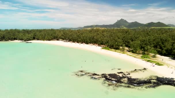 Ile Aux Cerfs Mauritius Aerial View Drone Approaching Island — Stock Video