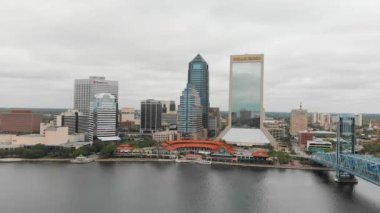 Jacksonville, Florida - April 2018: Aerial view of city skyline from drone viewpoint.