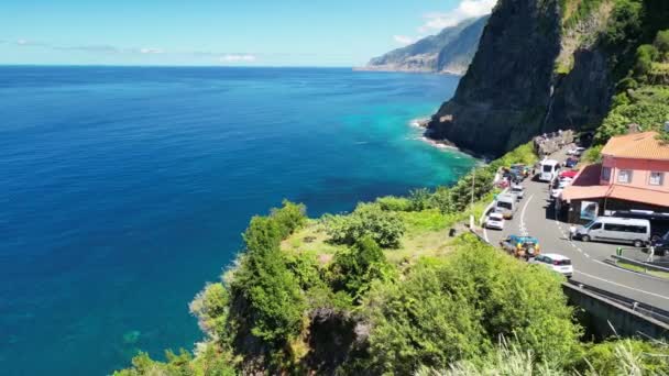 Luftaufnahme Der Hochzeitsschleier Wasserfälle Auf Madeira Portugal — Stockvideo