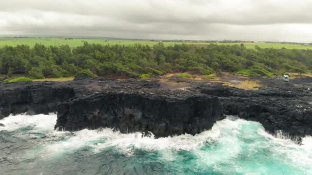 Pont Naturel Mauritius Island Beautiful Arch Rock Formation Drone Viewpoint — 图库视频影像