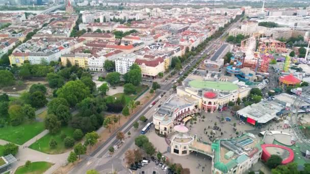 Vista Aérea Del Parque Atracciones Prater Paisaje Urbano Viena Austria — Vídeos de Stock