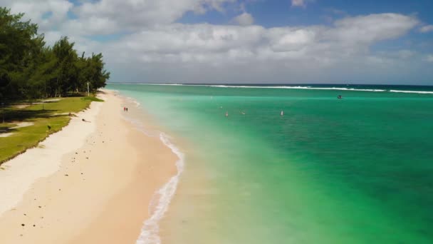 Beautiful Mauritius Island Gorgeous Beach Flic Flac Aerial View Drone — Αρχείο Βίντεο