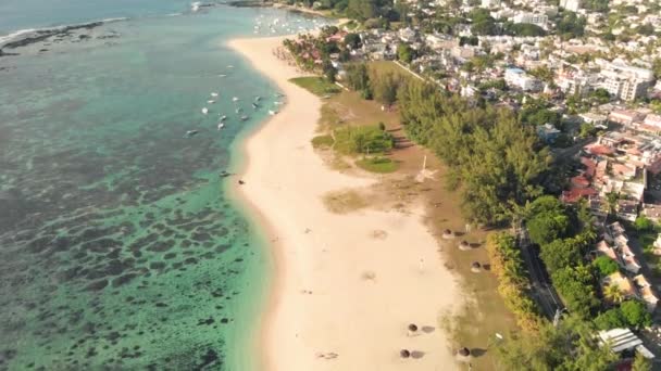 Amazing Aerial View Flic Flac Beach Sunset Mauritius Island — Αρχείο Βίντεο