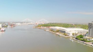Aerial view of Savannah skyline from drone - Georgia - USA.