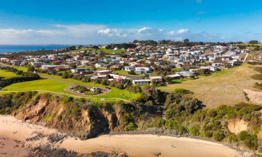 Aerial view of San Remo coastline near Phillip Island, Australia.