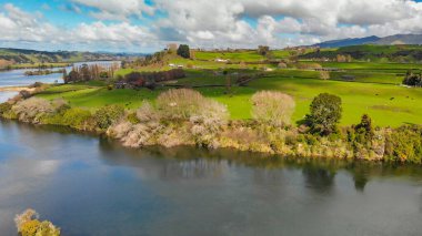 Amazing aerial view of Waikato River in spring season, North Island - New Zealand.