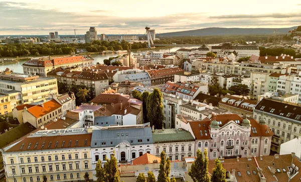 Luchtfoto Van Bratislava Stad Skyline Een Zomermiddag Slowakije — Stockfoto