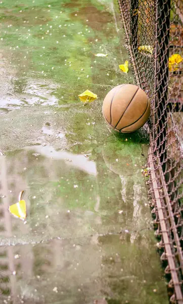 Basket Bal Grond Een Park Regenachtige Dag — Stockfoto