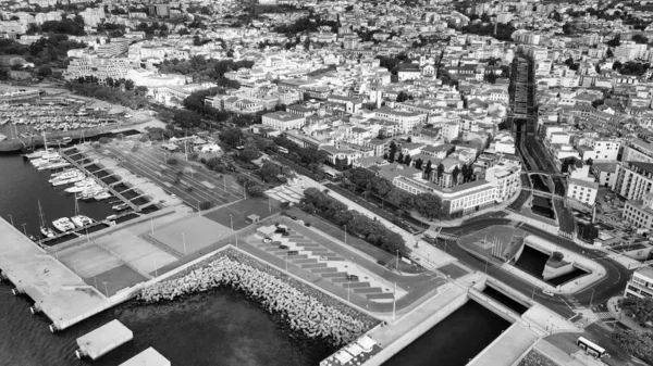 Funchal Madeira Letecký Pohled Centrum Města Dronu Letícího Nad Přístavem — Stock fotografie